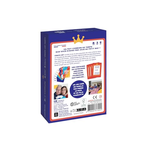 CRACK LIST - Jeu du Petit bac - Jeu de Cartes - Jeu d'ambiance - entre amis et en famille - 10 ans et plus - 2 à 8 joueurs - version française - Yaqua Studio, YAQ001CR, Bleu