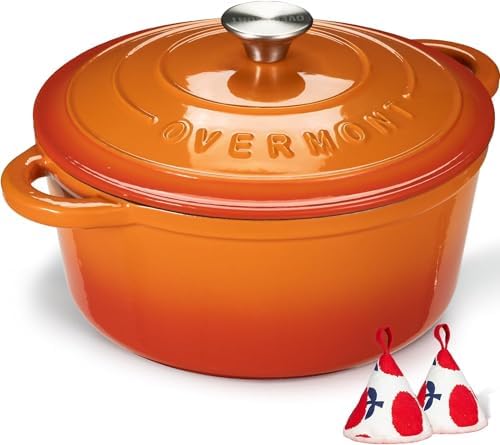 Overmont Enameled Cast Iron Dutch Oven - 5.5QT Cookware with Cookbook Cotton Heat-resistant Caps - Heavy-Duty Enamel Pot with Lid for Braising Stews Roasting Bread Baking