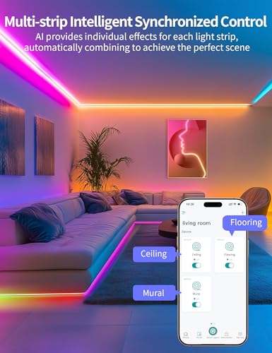 Image of AI LED Neon Rope Light, RGBIC Neon Strip Light with Control of AI Through App & Voice, Compatible with Alexa & Google Assistant, Custom DIY Lighting Effects for Home & Party Decor,16.4ft