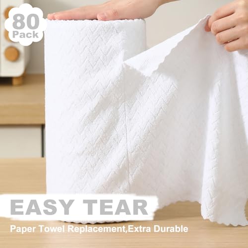 Image of 80 Pack Microfiber Cleaning Cloth Roll Reusable Paper Towels 12 inchx12 inch Tear Away Cloth,Absorbent Dish Rags for House Kitchen,Wash Cloths,Lint Free Rags for Window Cars Cleaning Supplies