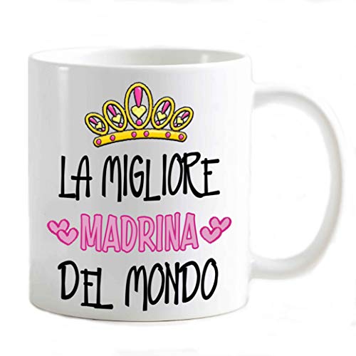 csm informatica Tazza Mug personalizzabile Madrina migliore del mondo Corona di Cuori. Idea regalo compleanno,Natale ecc