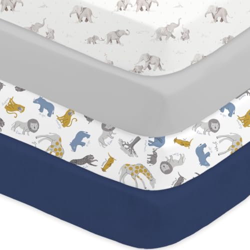 Image of Bimocosy Crib Sheets 4 Pack, Baby Crib Sheets Fitted for Boys and Girls Breathable & Snug Fit, Soft Toddler Bed Sheets for Standard Crib Mattress Nursery Daycare Essentials, Jungle Pals
