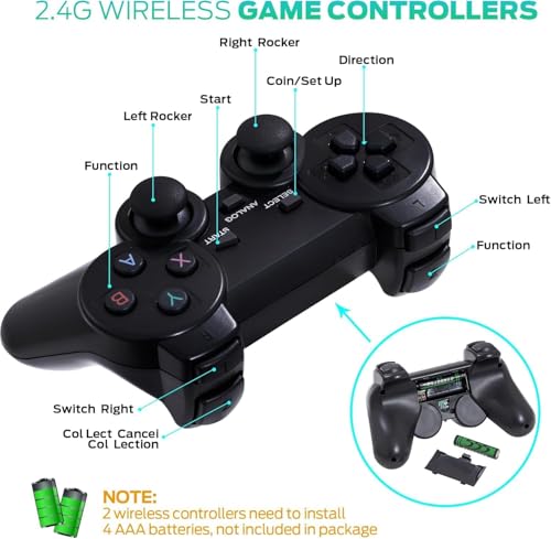 Retro Game Console, Wireless Retro Game Console, Plug & Play Video TV Game with 24500+ Built-in Games, 4K HD Output, and 2.4GHz Wireless Controller, 9 Classic Emulators(Black) - Image 5