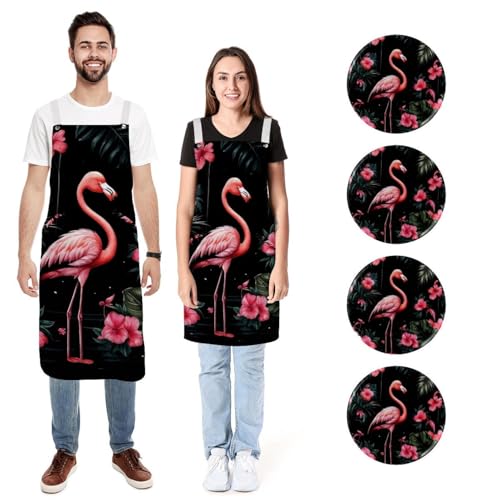 Tablier chef flamant rose réglable pour cuisiner en duo