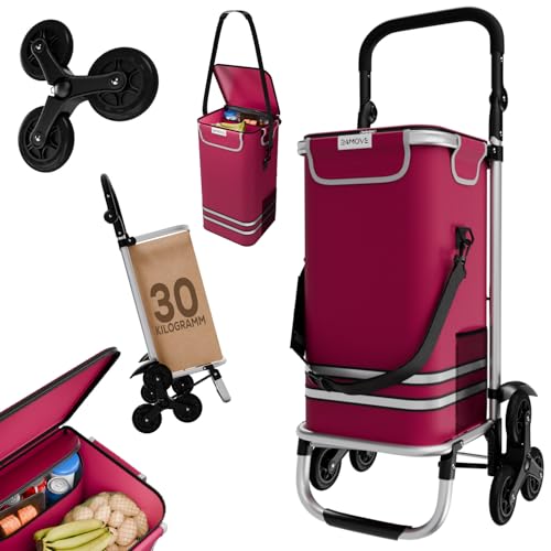 24MOVE® Einkaufstrolley Alegre klappbar mit 55L inkl. Kühlfach, Faltbarer 3in1 Trolley - Sackkarre und Tasche, bis 30kg belastbar, rot