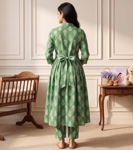 Image of DUMMY SHAPE Maternity Dresses for Women Cotton | Floral Kurta Pant Dupatta Set with Nursing Zippers, Side Pocket | Pre & Post Pregnancy | Feeding Kurti Suit | Baby Shower | Gifts for Pregnant Woman