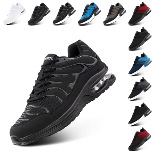 NEOKER Turnschuhe Damen Herren Laufschuhe Sportschuhe Running Shoes Tennisschuhe Air Sneakers Fitnessschuhe Leicht Outdoor Weit Gym Schwarz EU 45