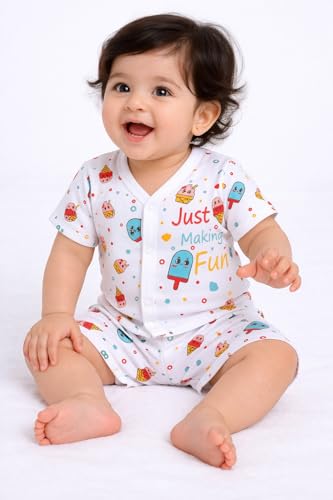 Image of Chandrika Baby Boys & Girls Regular Fit 100% Cotton Half Sleeve Jhabla & Shorts Set Pack of 3