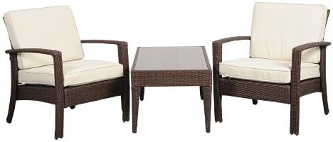 Atlantic 3-Piece Tahiti Deluxe Wicker Conversation Set, Brown with Off-White Cushions