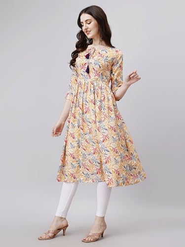 Image of OBF Women's Rayon Printed Anarkali Kurti Multicolour