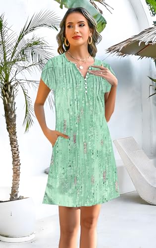Image of Disamer Womens Casual Dresses Short Sleeve Summer Dresses 2026 Boho Floral Beach Sundresses Spring A-Line Dress with Pockets