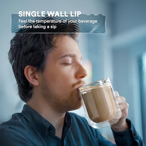 ovalware 500ml Double Wall Glass Coffee Mugs, Single Lip Mugs Made of Durable Borosilicate Glass, Insulated Coffee Mug with Handle for Hot and Cold Drinks - Clear