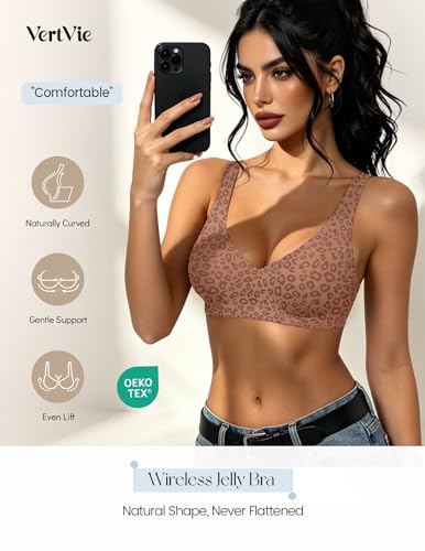 Image of Vertvie Jelly Wireless Bras for Women Push Up Plunge Seamless T-Shirt Bras No Underwire Supportive Full Coverage Bralettes