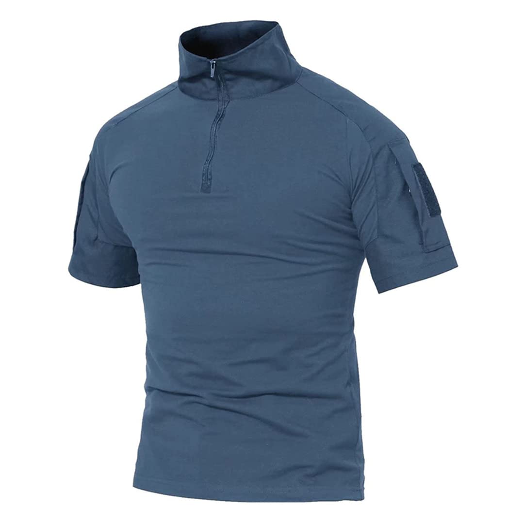 T-Shirt Militare da Uomo T-Shirt Tattica Manica Corta 1/4 Zip Abbigliamento Militare t-Shirt Lavoro Escursionismo Campeggio (Grigio Chiaro L)