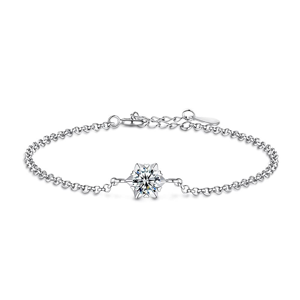 Pulsera de cadena de moissanita de corte redondo de 1,5 quilates, delicada pulsera ajustable de moissanita de oro blanco de 14 quilates, regalo de joyería de moda para mamá, esposa, novia