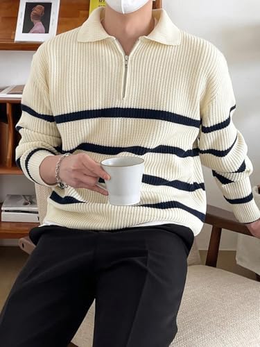 Men's Pullover Sweater Striped Colorblock Long Sleeve Zipper Sweaters4