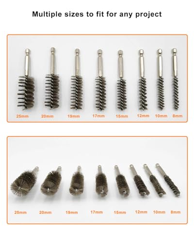 Image of Stainless Steel Wire Brush for Drill - Long Round Attachment for Rust Clean | 10Pcs Stainless Steel & Brass Wire Brush Set 8 Size, Small Long Round Drill Brushes for Rust Removal, Metal Polishing