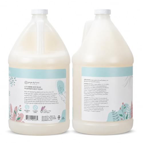 Image of Ginger Lily Farms Botanicals Body Wash, 128oz /4pk, Cucumber Mint Bliss | 100% Vegan & Cruelty-Free | Nourishing Bath & Shower Gel for All Skin Types | Refill Size