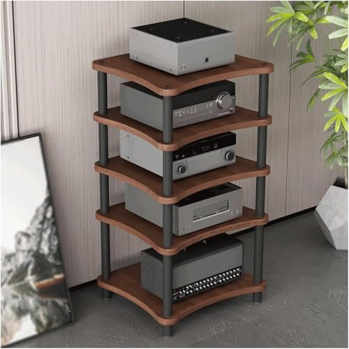 DUddTTW Audio-Rack 2/3/4/5-stufiges Stereo-Rack Audio-Geräte-Rack Offenes Audio-Rack-Schrank AV-Schrank Langlebiges Audio-Video-Regal HiFi-Rack(Walnut,5 Tier)