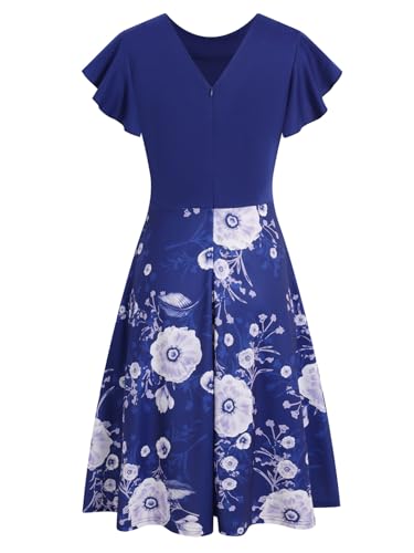 Image of MSLG Women's Fit and Flare Ruffle Short Sleeves Dresses Work V-Back Cocktail Semi Formal A Line Dress with Pockets 842