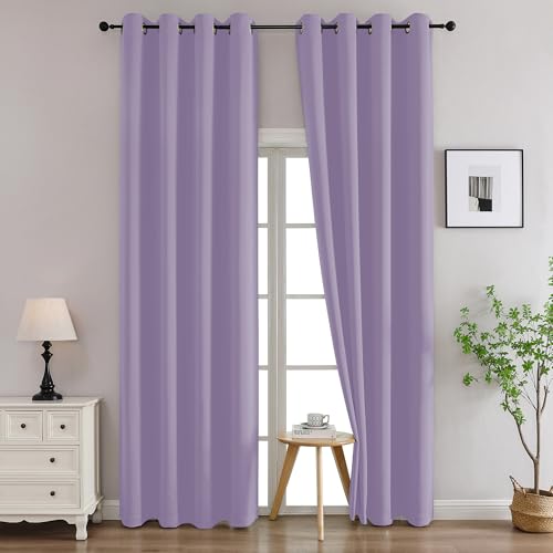 Image of Simplebrand Lilac Curtains for Bedroom Living Room 96 Inches Long 2 Panels Set, Room Darkening Thermal Insulated Curtains & Drapes, Solid Grommet Noise Reducing Window Treatment, W50 x L96 Inch