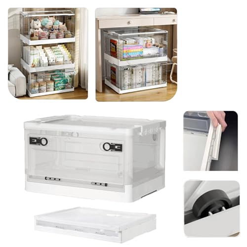 Hooha Scatola portaoggetti con coperchio e rotelle, organizer trasparente, scatole da 56 l, apertura tripla, impilabile, in plastica PP, per giocattoli/libri, vestiti, bevande, biancheria da letto