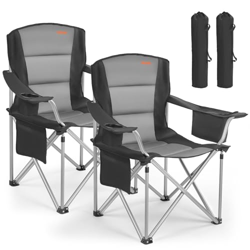 VEVOR 2 x Campingstühle (Übergroß) Faltstühle 204 kg Belastbar, Anglerstühle mit Gepolsterter Rückenlehne & Armlehnen, Klappstühel mit Getränkehalter & Seitentasche, für Outdoor-Aktivitäten Angeln