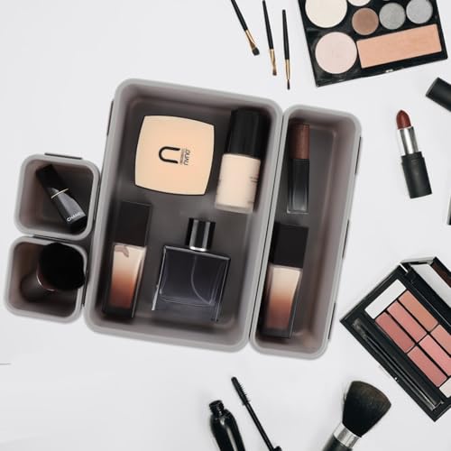 ASelected 16 Pcs Drawer Organiser,Interlocking Drawer Dividers Plastic Storage Trays,Tidy Desk Drawer Organiser for Kitchen Office Make-Up Clothing Dresser Cosmetics Jewellery Craft Bathroom - Image 6
