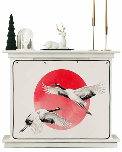 Vintage Birds Red Sun Fireplace Cover Decorative, Magnetic Fireplace Cover