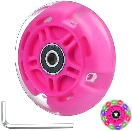 Gladeer 1-Pack 80mm Light Up Scooter Wheel Rear Colorful Led Flashing Replacement Wheel for 3-Wheeled Kid Scooter (Pink)