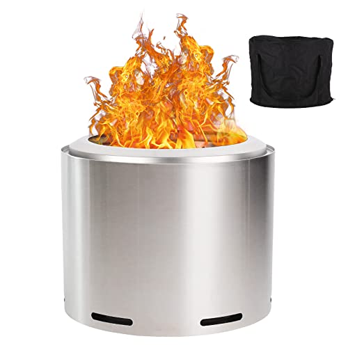 Hykolity Smokeless Fire Pit, Large 19 Inch Stainless Steel Fire Pit With Removable Ash Pan, Carry Bag, Portable Outdoor Wood Burning Smokeless Firepit For Outside Bonfire Backyard Patio Camping #TOP7