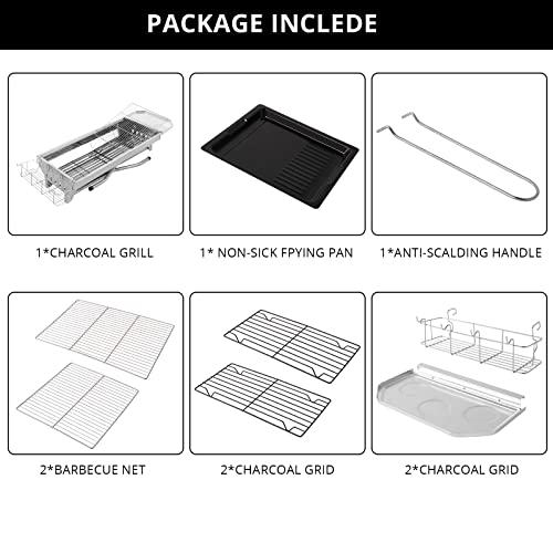 Outvita Portable Charcoal Grill, 39 x 12x 28" Foldable Barbecue Grill, Stainless Steel BBQ Grill for Outdoor Cooking Camping Hiking Picnic Garden Beach Party(Large)