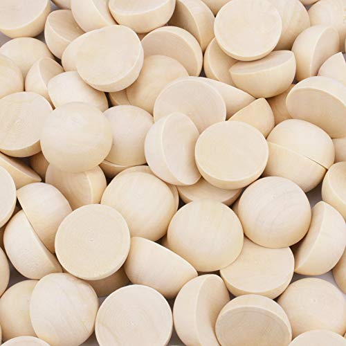 Indrah 100Pcs Half Wooden Beads Split Wood Balls, 1 Inch Wide By 1/2 Inch Tall Unfinished Wooden Balls Mini Hemisphere Half Craft Balls For Diy Projects, Arts And Craft Supplies, Diameter 25Mm #TOP1