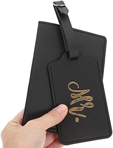 Amosfun 2 Sets Bridal Luggage Tags Mr Mrs Luggage Label Passport Covers Honeymoon Leather Travel Luggage Tags Passport Wallets for Couples Wedding Bridal Shower Gift