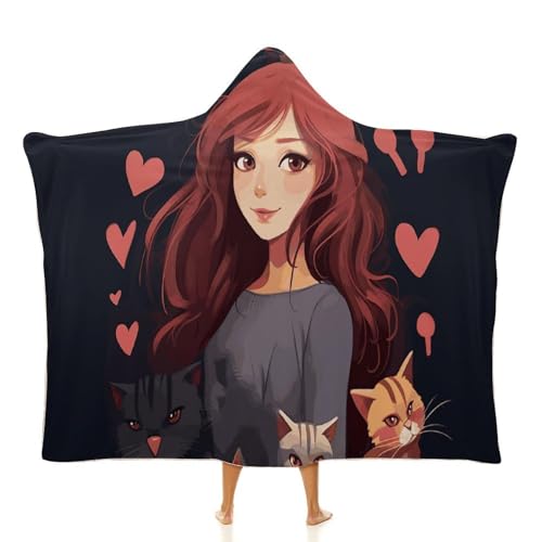 Couverture à capuche chats en peluche pour homme et femme
