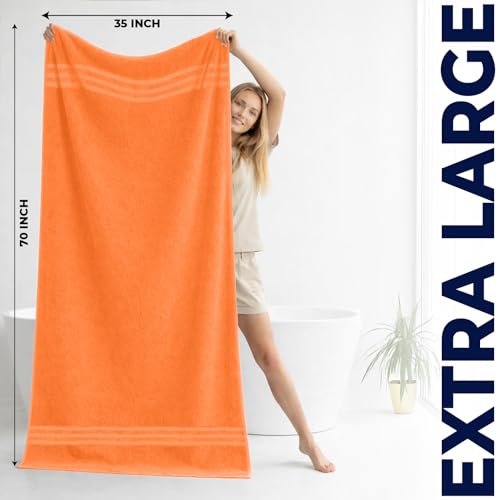 Image of DAN River 2 Pack Bath Sheets Extra Large 35x70, Large Bath Towels for Adults, XL Oversized Heavy Duty Towel Set, 600 GSM 100% Ring Spun Cotton, Soft Quick Dry, Orange