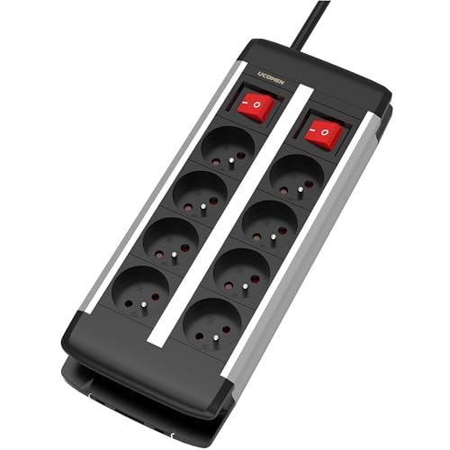 Multiprise avec Deux Interrupteurs, 8 Prises, Protection Contre Les Surcharges, Cordon de 2 m, 16A/3680W
