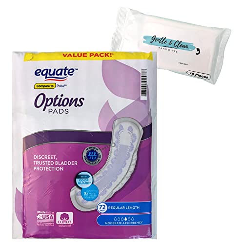 Equate Options Incontinence Pads Regular Length Bundle | Includes 72 Equate Options For Women, Moderate Absorbency | Plus Travel Wet Wipes! #TOP9