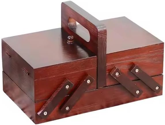 1pcs Wooden Expandable Sewing Box Sewing Kit Storage Box with Handle, Embroidery Kit Wooden Sewing Basket