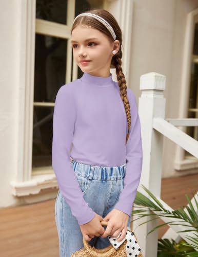 Image of Arshiner Girls Long Sleeve Mock Turtleneck Shirts Slim Fit Base Layer Top
