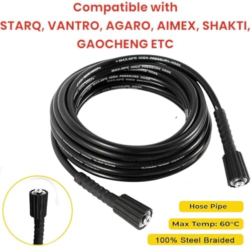 Image of Fieldstar 8 Meter High-Pressure Washer Hose Pipe for Car Washer - Upto 5800 PS | Compatible with STARQ, VANTRO, AIMEX, SHAKTI, GAOCHENG | Heavy Duty - Black
