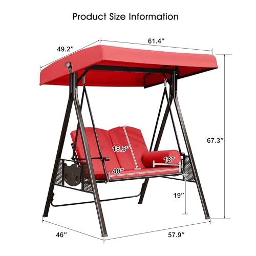 Image of PURPLE LEAF 2-Seat Deluxe Outdoor Patio Porch Swing with Weather Resistant Steel Frame, Adjustable Tilt Canopy, Cushions and Pillow Included, Terra