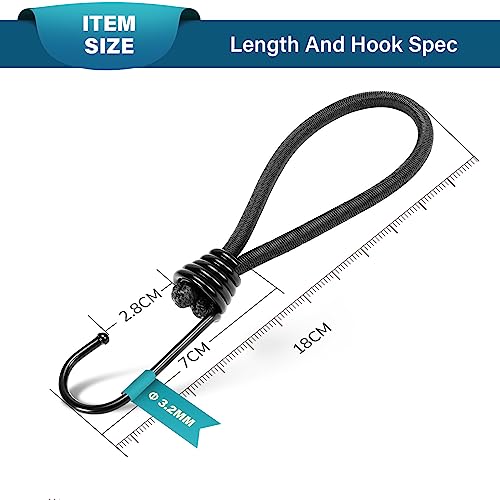Abma Cord Bungee Cords with Hooks 18cm 20Pcs Small Bungee Ropes with Hooks Elastic Bungee Loops for Tarpaulin Tent, Camping - Image 2