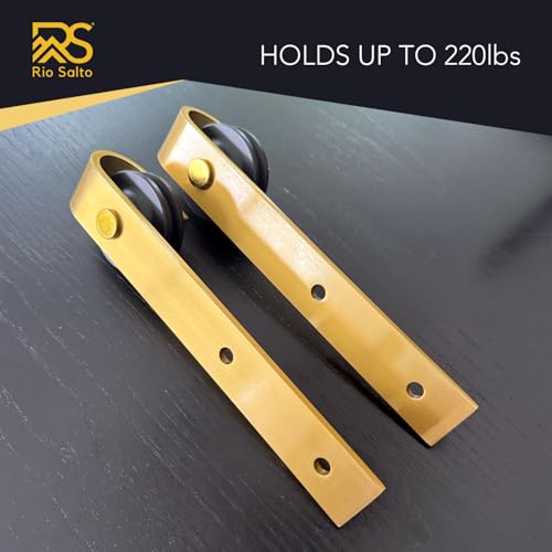 Rio Salto Brushed Brass Gold Barn Door Rollers – Extra Sliding Barn Door Hardware Kit for Interior Closet Pantry Doors – Fits 1 3/8" & 1 3/4" Panels, Supports 170 lbs – Track Not Included (Set of 2) by Rio Salto - Used condition - Image 4