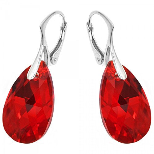 Royal Crystals Sterling Silver 925 Red Mary Teardrop Earrings Made with Crystals Imitation GlassDrop and Dangle Leverback Earrings
