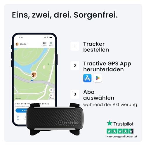 Tractive Smarter Hunde GPS Tracker | Bundle mit Cover | Modell 2025 | Live-GPS-Ortung | Weglaufalarm & Gesundheitswarnungen | Beobachtung der Vitalwerte | Empfohlen von Martin Rütter (Schwarz)