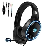 【Ergonomisches Design】 Gaming-Headsets sind doppelt gepolsterte Stirnbänder nicht nur gut zur Reduzierung des Kopfdrucks, sondern auch für verschiedene Kopfformen geeignet. Dieses Headset ist mit weichen Ohrenschützern ausgestattet, die den Wärmestau effektiv reduzieren und den Kopfdruck reduzieren können, um die Ohren perfekt zu bedecken, den Geräuscheffekt zu reduzieren und Sie können sich mehr auf das Spiel konzentrieren.