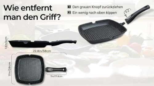Chef Wonderful Antihaft (28cm) Grillpfanne für Induktionsherd, Marmorbeschichtung & abnehmbarer Griff… – Ansicht 4