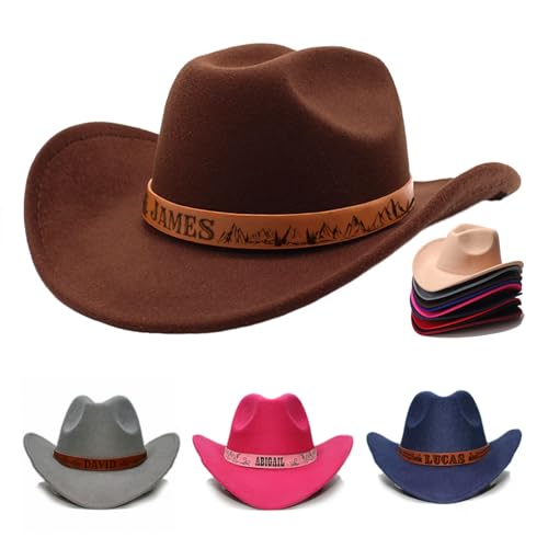 Personalized Cowboy Hat for Toddler Boys Girls, Western Hat for Kids Men Women, Custom Leather Patch Baby Cowgirl Hat