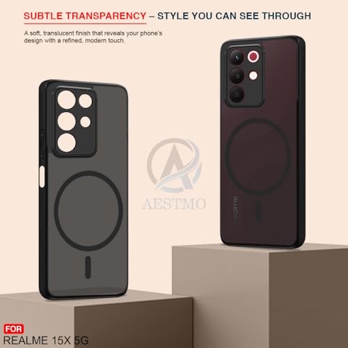 Image of AESTMO Realme 15X / C85 / Narzo 90X 5G Back Cover | 360 Protection | Matte Frosted Hard Back Translucent | Compatible with MagSafe Accessories (Magsaf Matte Case, MagSafe Matte Hard Black Bumber)